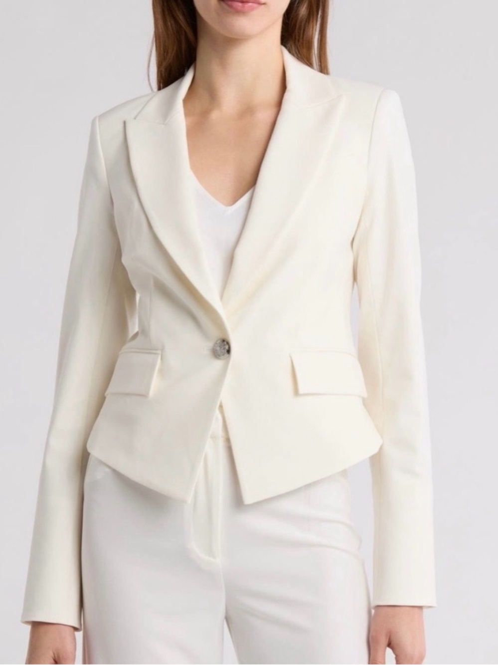 NWT Veronica Beard Cream Tailored Single-Button Blazer - 2